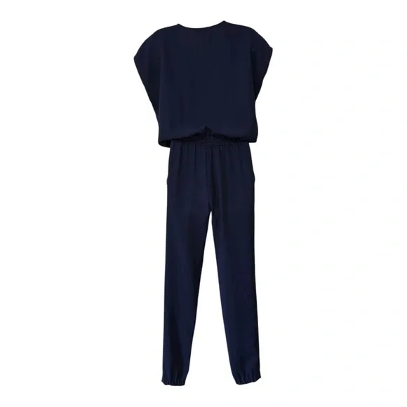 VINCE | $398 Crepe Zip-Front Cap Sleeve Jumpsuit in Navy, Size 2 - Picture 5 of 12